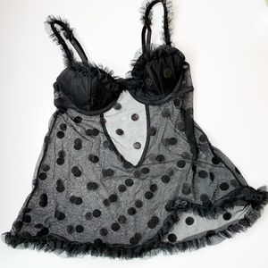 Vintage Frederick’s of Hollywood Babydoll Black Polka Dot with Ruffles